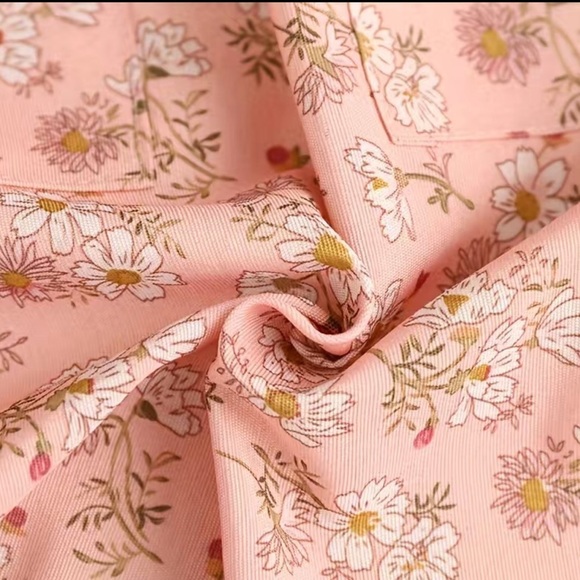 Apron Retro Bib Style Adjustable Waist Tie Floral Polka Dot Womens Pink Tan OS - Picture 4 of 16